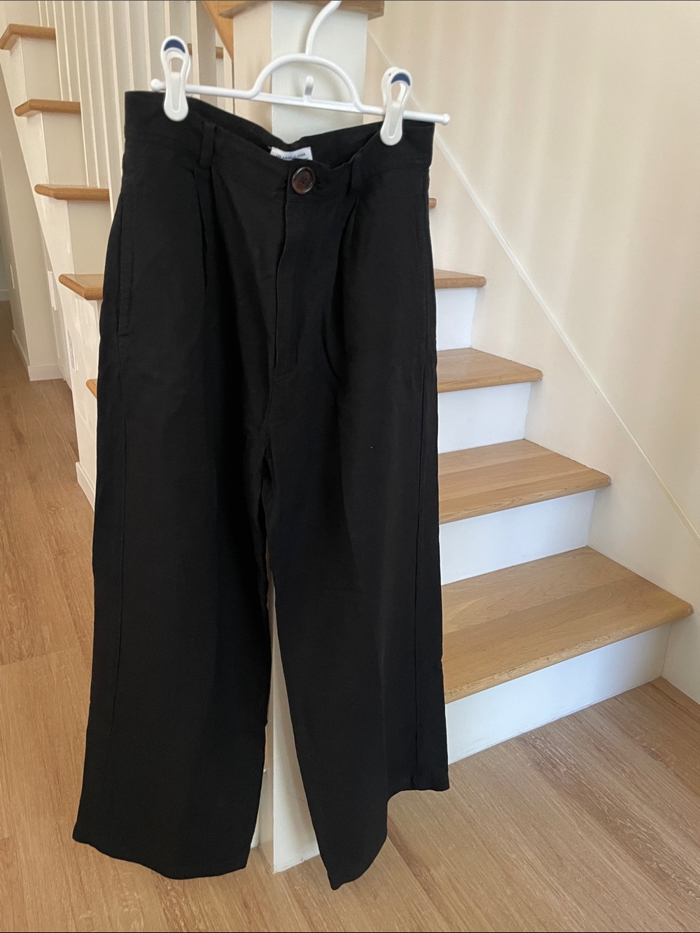 Black Wide Leg High-Rise Linen-Blend Trousers